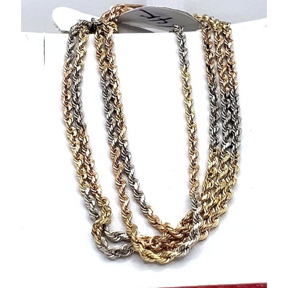 14k Tri-Color Gold 1.6 mm Rope Chain 22 Inches - Picture 2 of 12